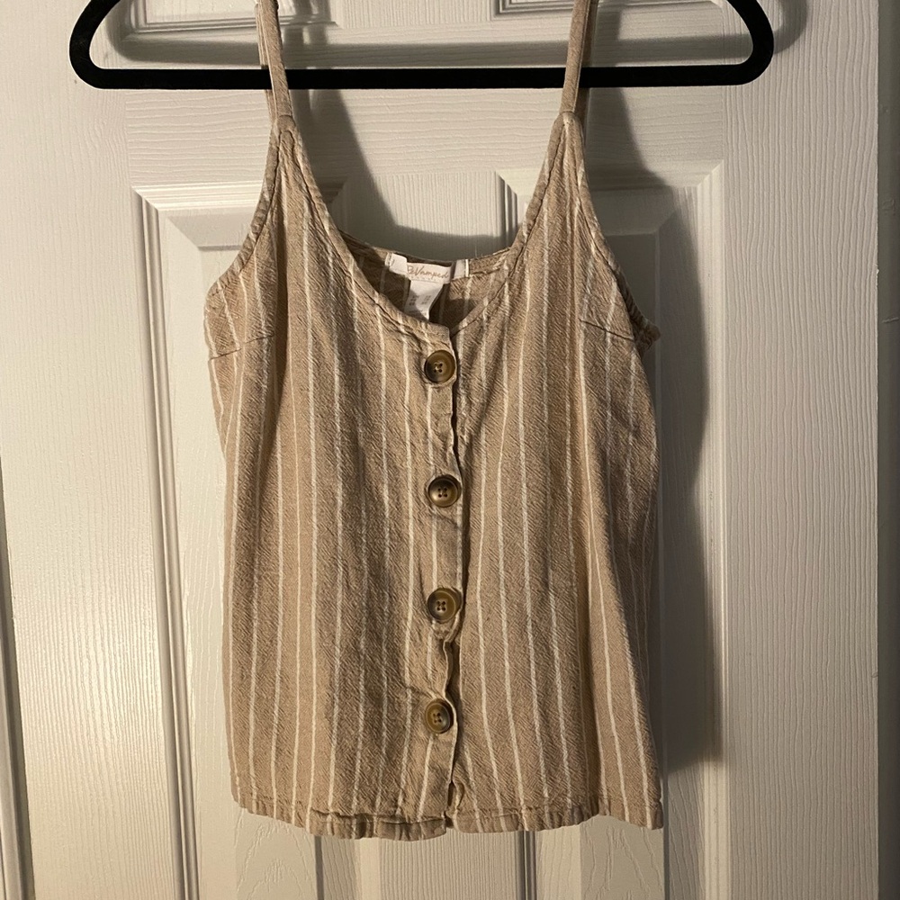 Striped Tan Button-Up Women's Top